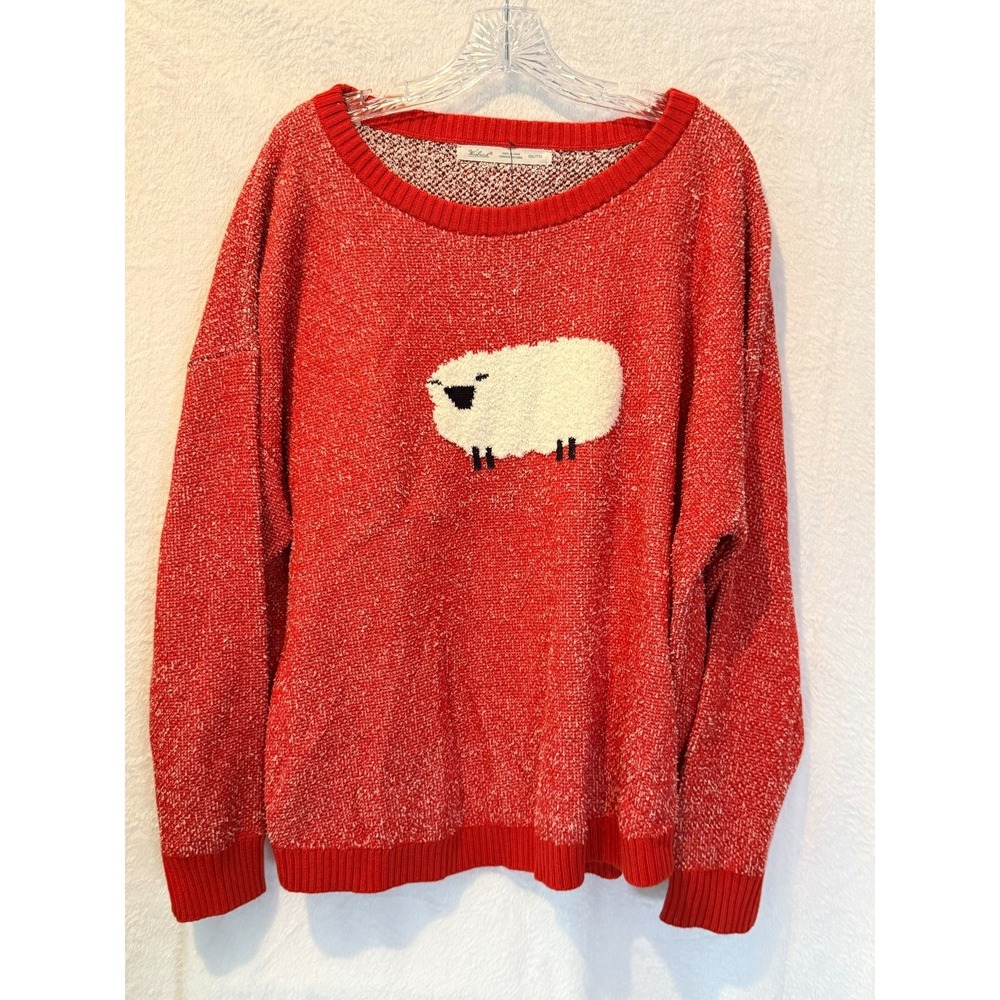 Women's Red WOOLRICH Wool Blend Crew Neck SWEATER, Fair Isle Sheep XXL